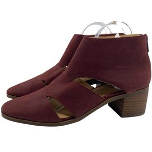 Lucky Brand Shoes Ralwan Bootie Burgundy Leather Ankle Cut Out Casual Zip Sz 10
